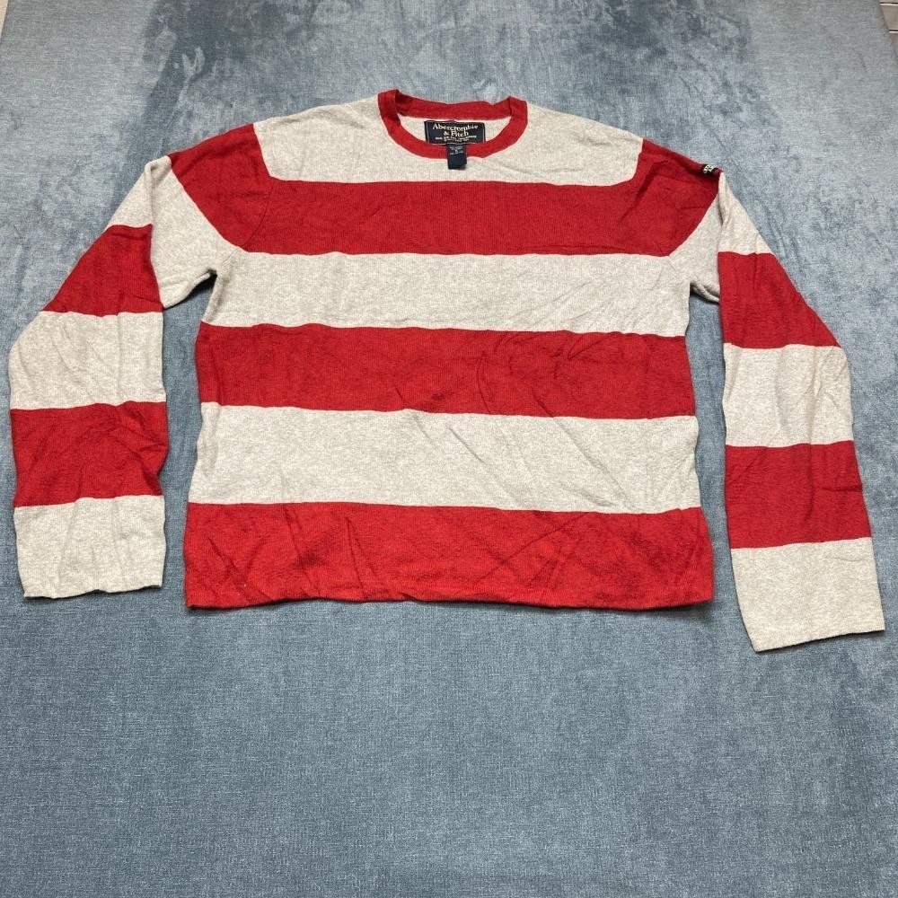 Abercrombie & Fitch Sweater Womens XL Gray Red Striped Cotton Travel Streetwear